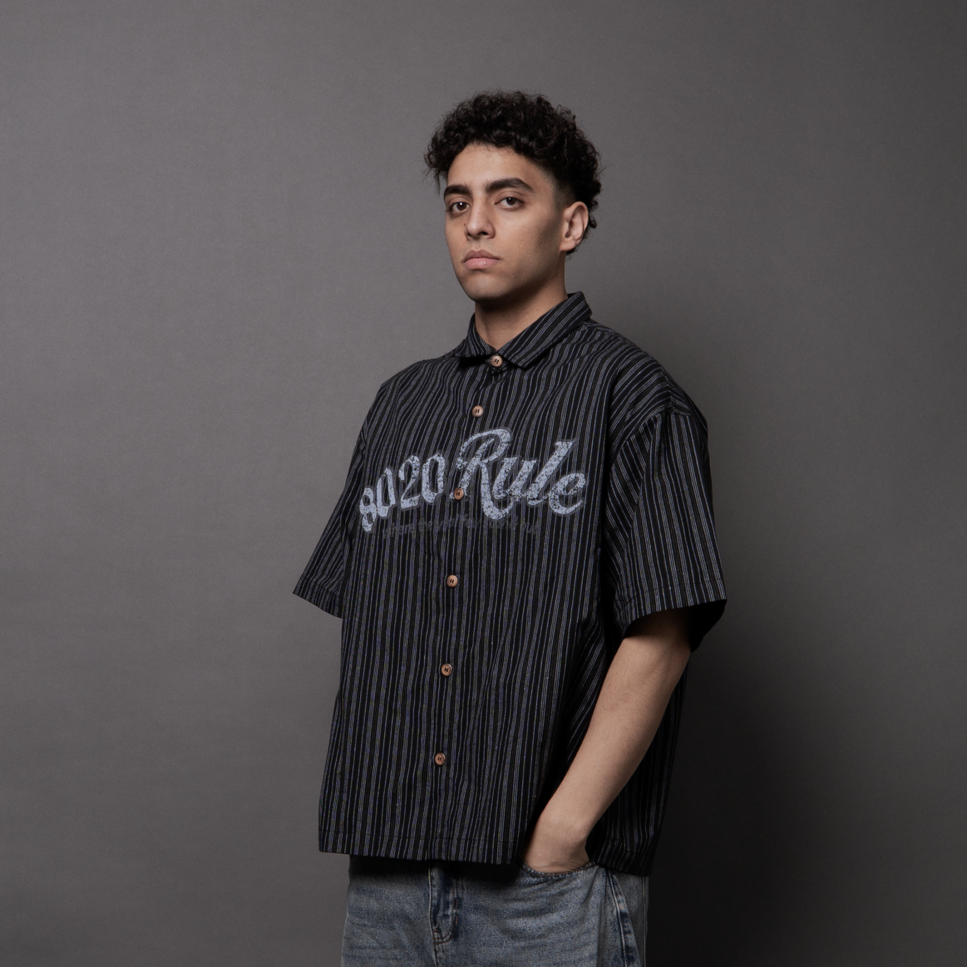 Vintage Striped Graphic Button-Up Shirt