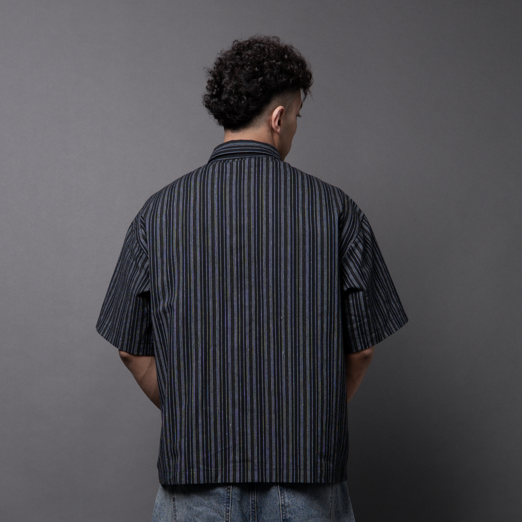 Vintage Striped Graphic Button-Up Shirt